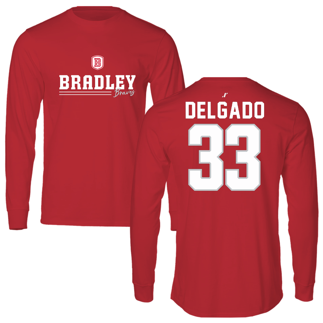 Bradley University Baseball Red General Performance Long Sleeve - #33 Logan Delgado
