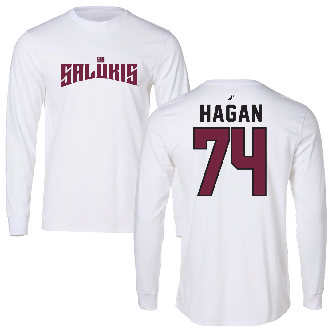 Southern Illinois University at Carbondale Football White Classic Long Sleeve - #74 Harris Hagan