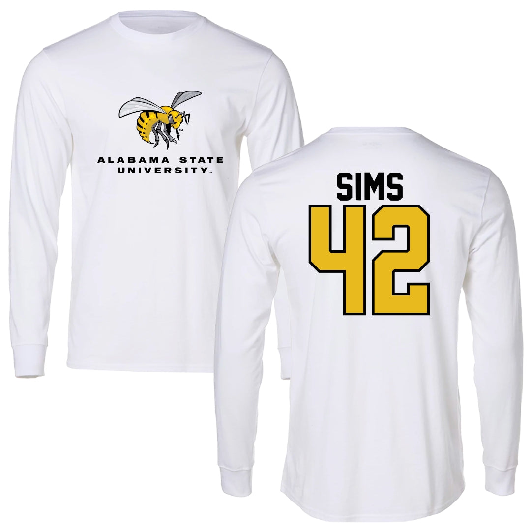 Alabama State University Football White Block Long Sleeve - #42 Tashaun Sims