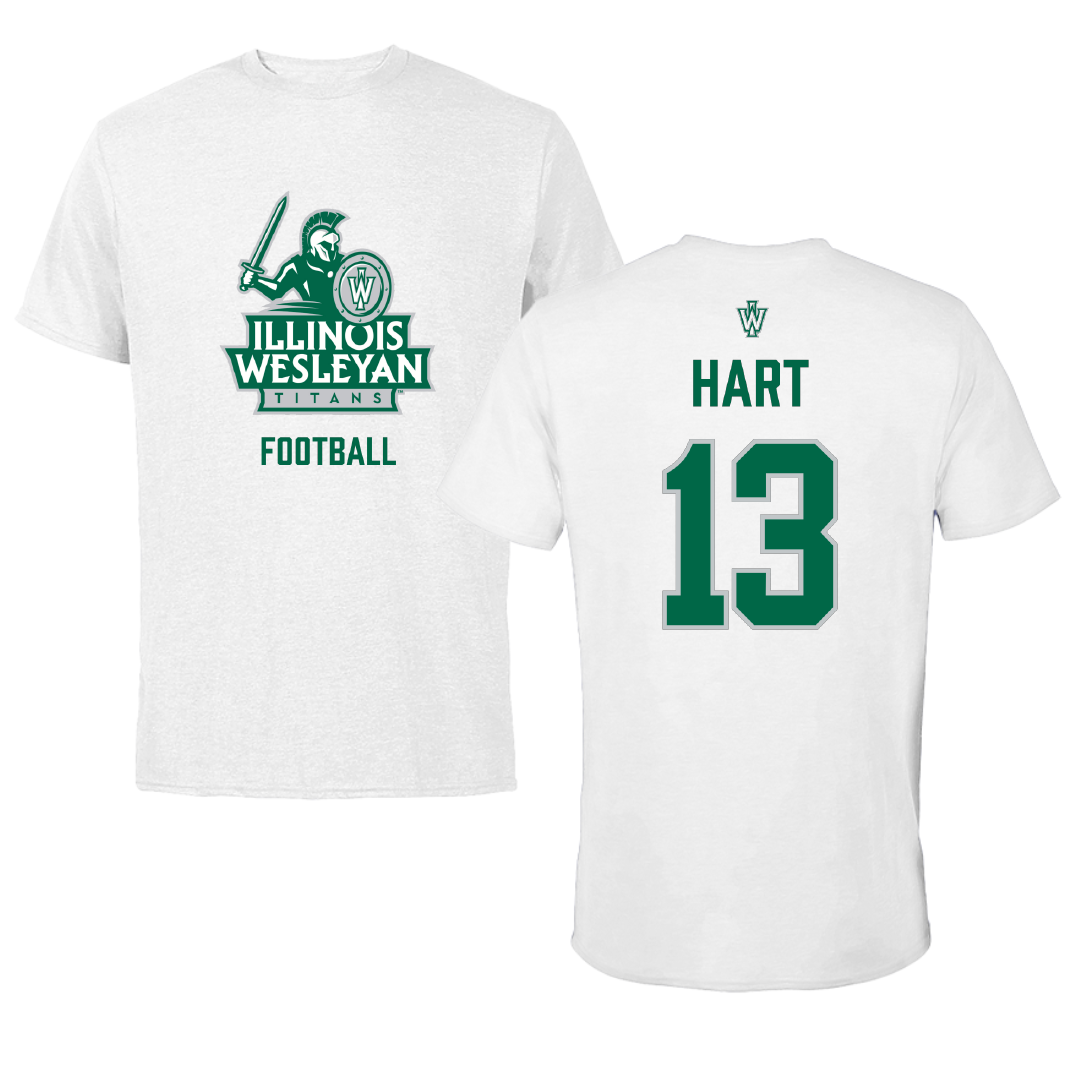 Illinois Wesleyan University Football White Performance Tee - #13 Shyne Hart