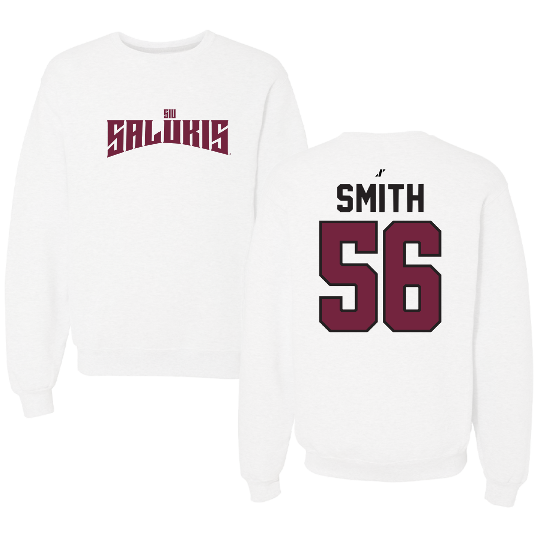 Southern Illinois University at Carbondale Football White Classic Crewneck - #56 Carmelo Smith