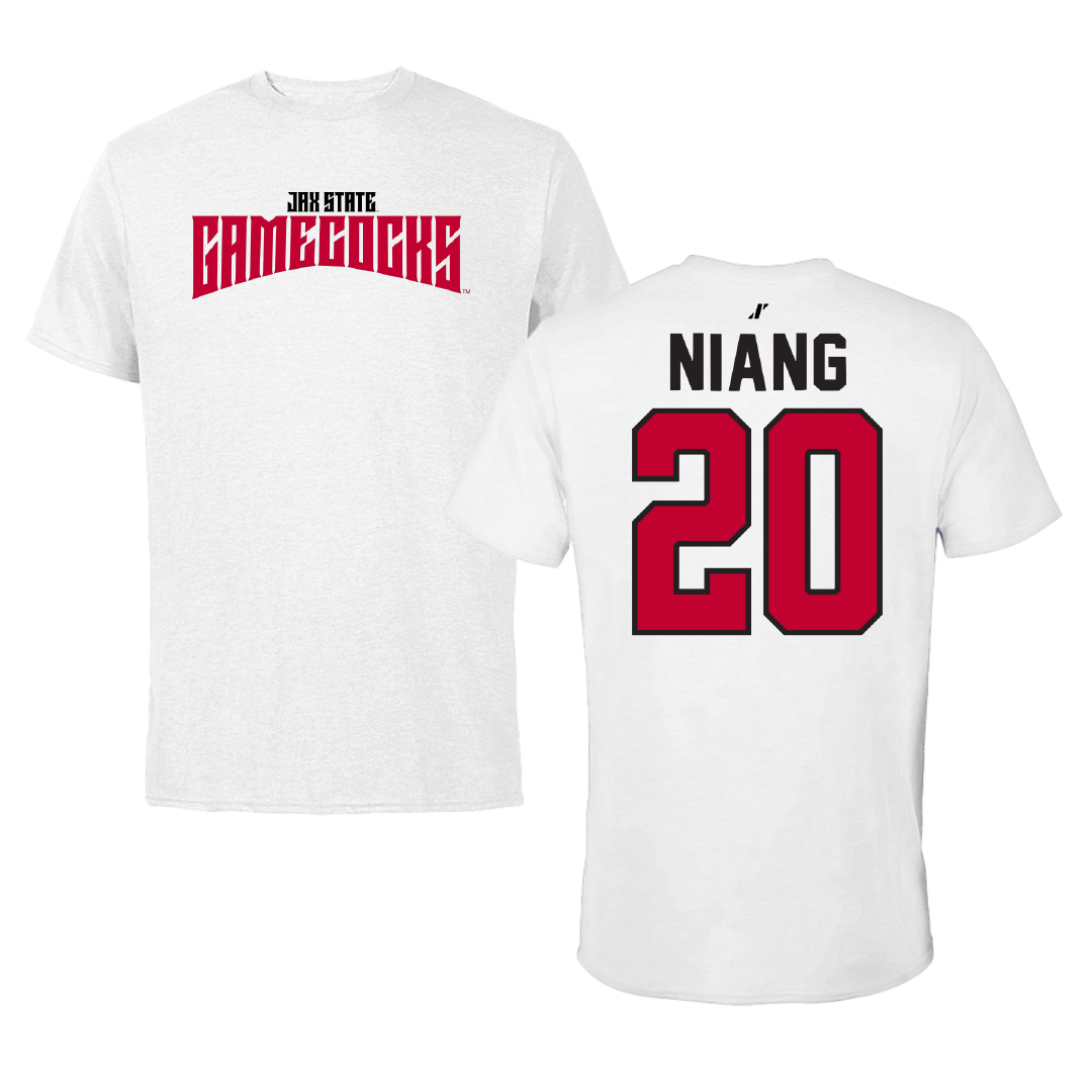 Jacksonville State University Basketball White Classics Tee - #20 Gora Niang