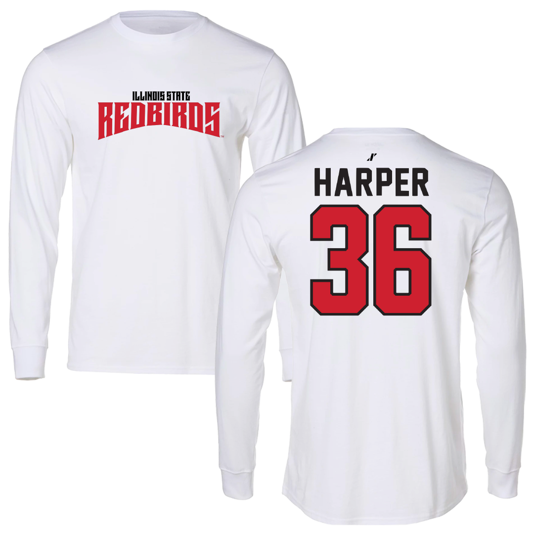 Illinois State University Baseball White Classic Performance Long Sleeve - #36 Thomas Harper