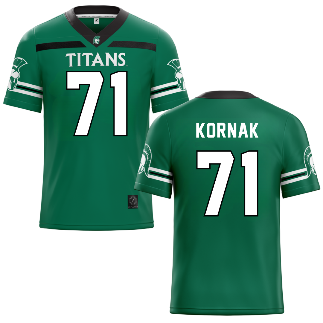 Illinois Wesleyan University Green Football Jersey - #71 Brady Kornak