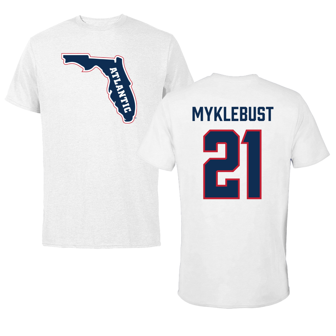 Florida Atlantic University Basketball White Tee - #21 Maria Myklebust