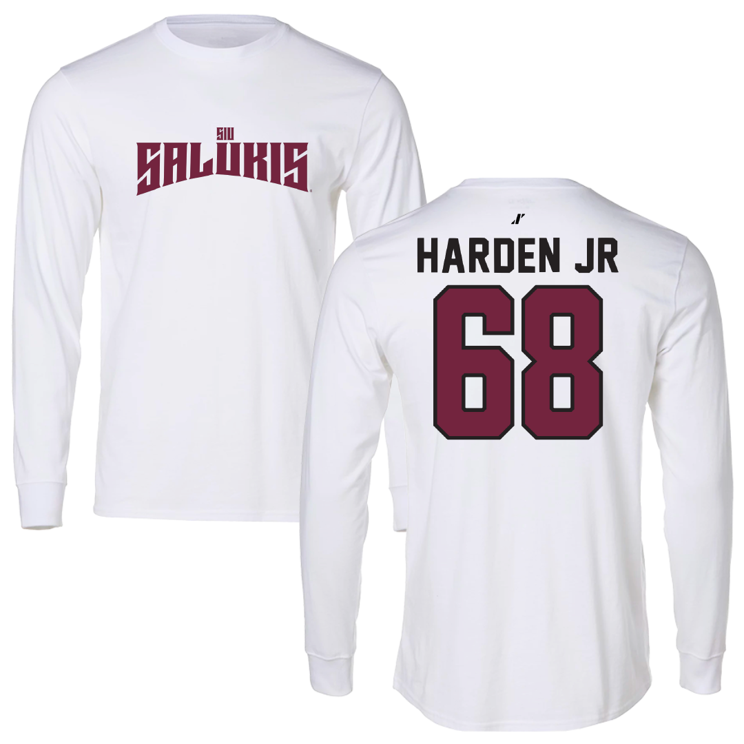 Southern Illinois University at Carbondale Football White Classic Long Sleeve - #68 Derek Harden Jr