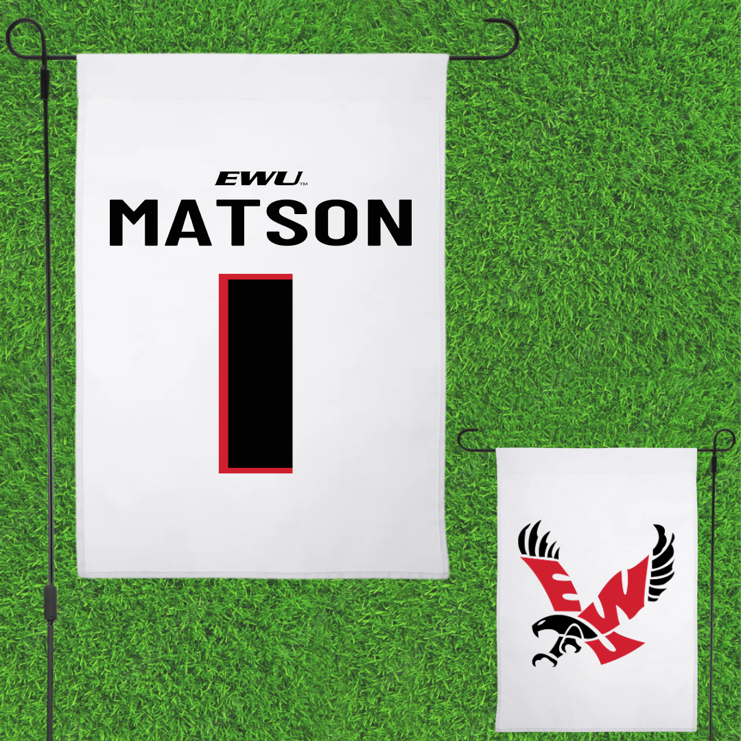 Eastern Washington University Soccer White Garden Flag - #1 Kiara Matson