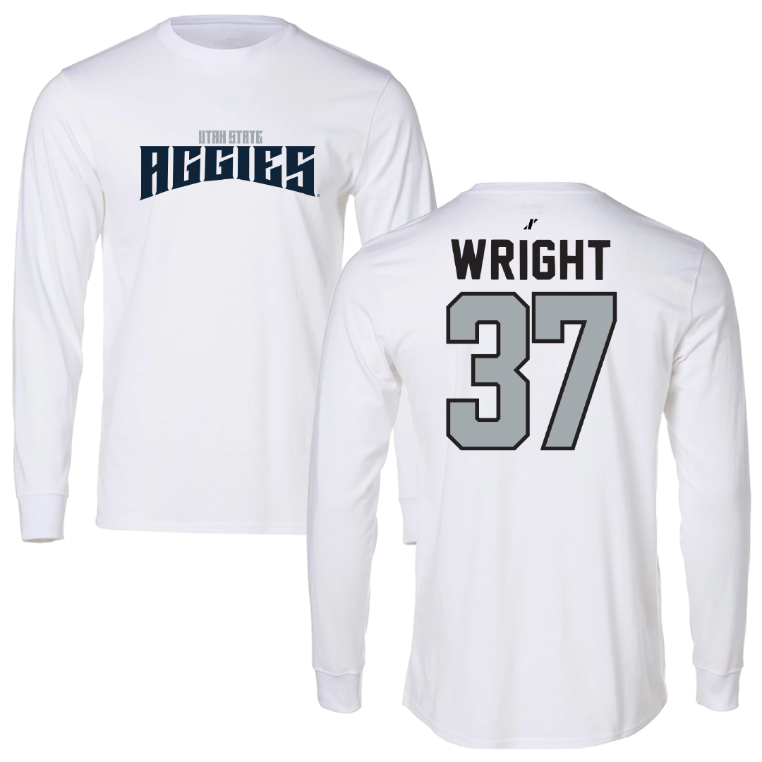 Utah State University Football White Classic Performance Long Sleeve - #37 Jaeden Wright