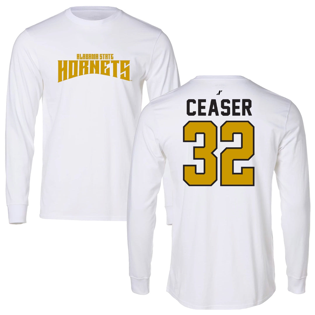 Alabama State University Football White Classic Performance Long Sleeve - #32 Brennen Ceaser