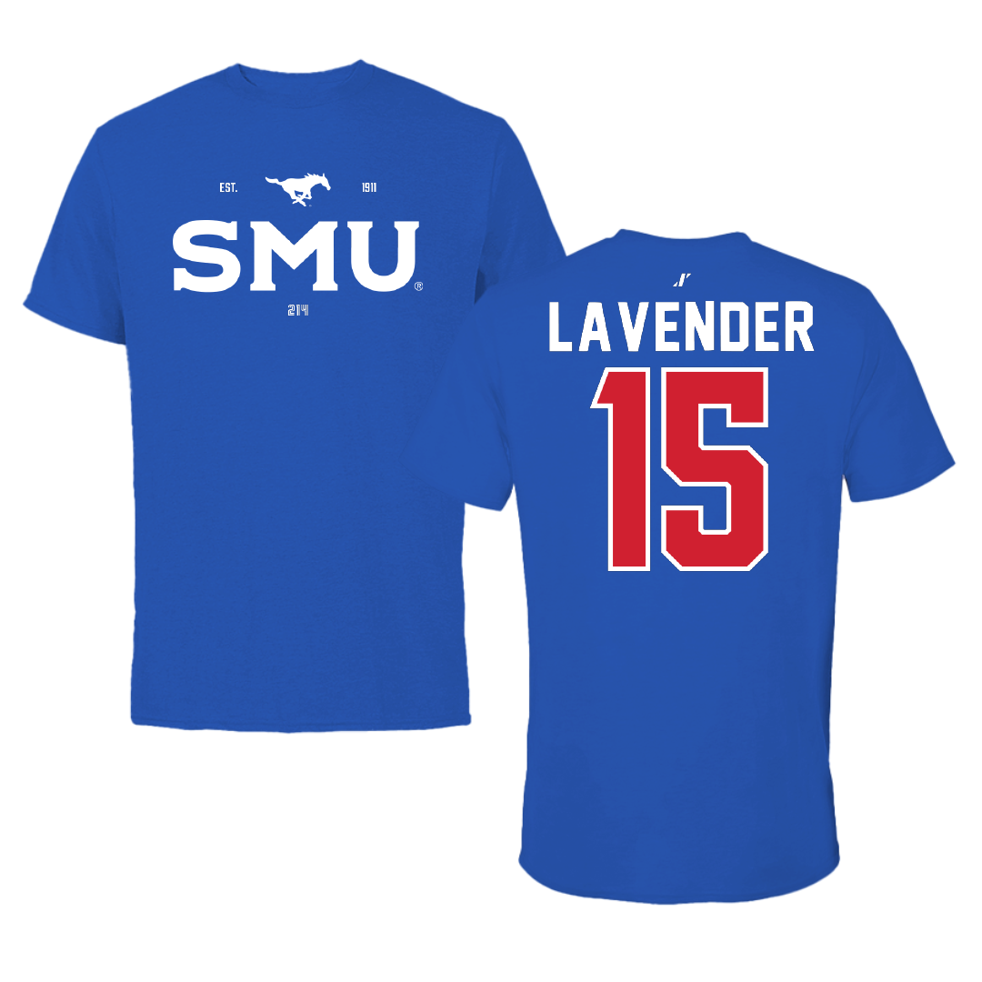 Southern Methodist University Football Blue General Tee - #15 Jaxson Lavender