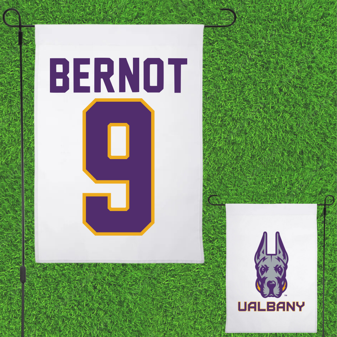 University at Albany Soccer White Garden Flag - #9 Tiffany Bernot