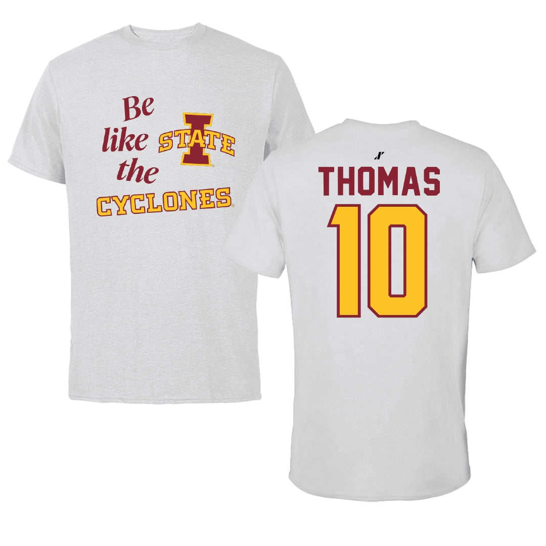 Iowa State University Soccer Light Gray Be Like Us Performance Tee - #10 Sophia Thomas