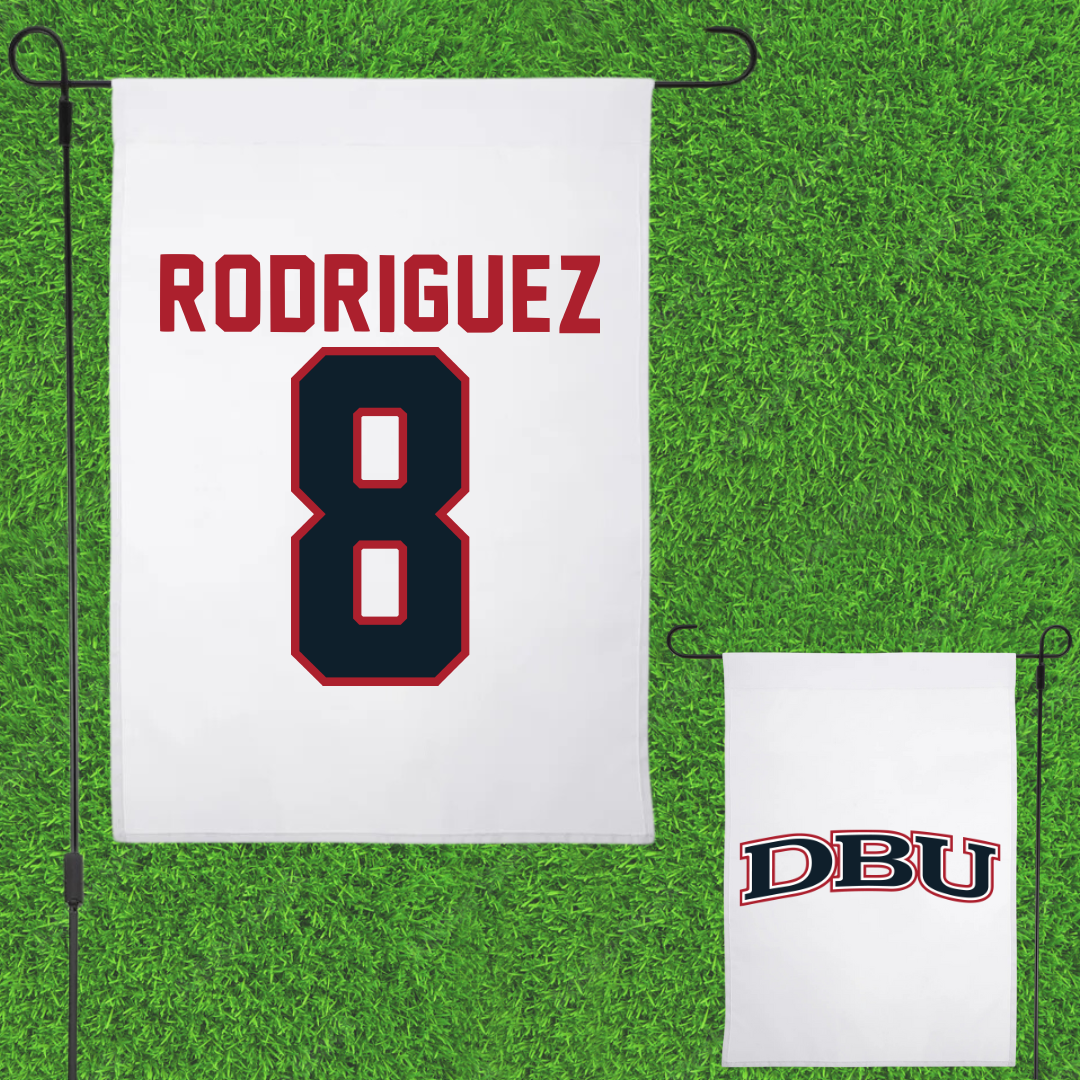 Dallas Baptist University Lacrosse White Garden Flag - #8 Brandon Rodriguez