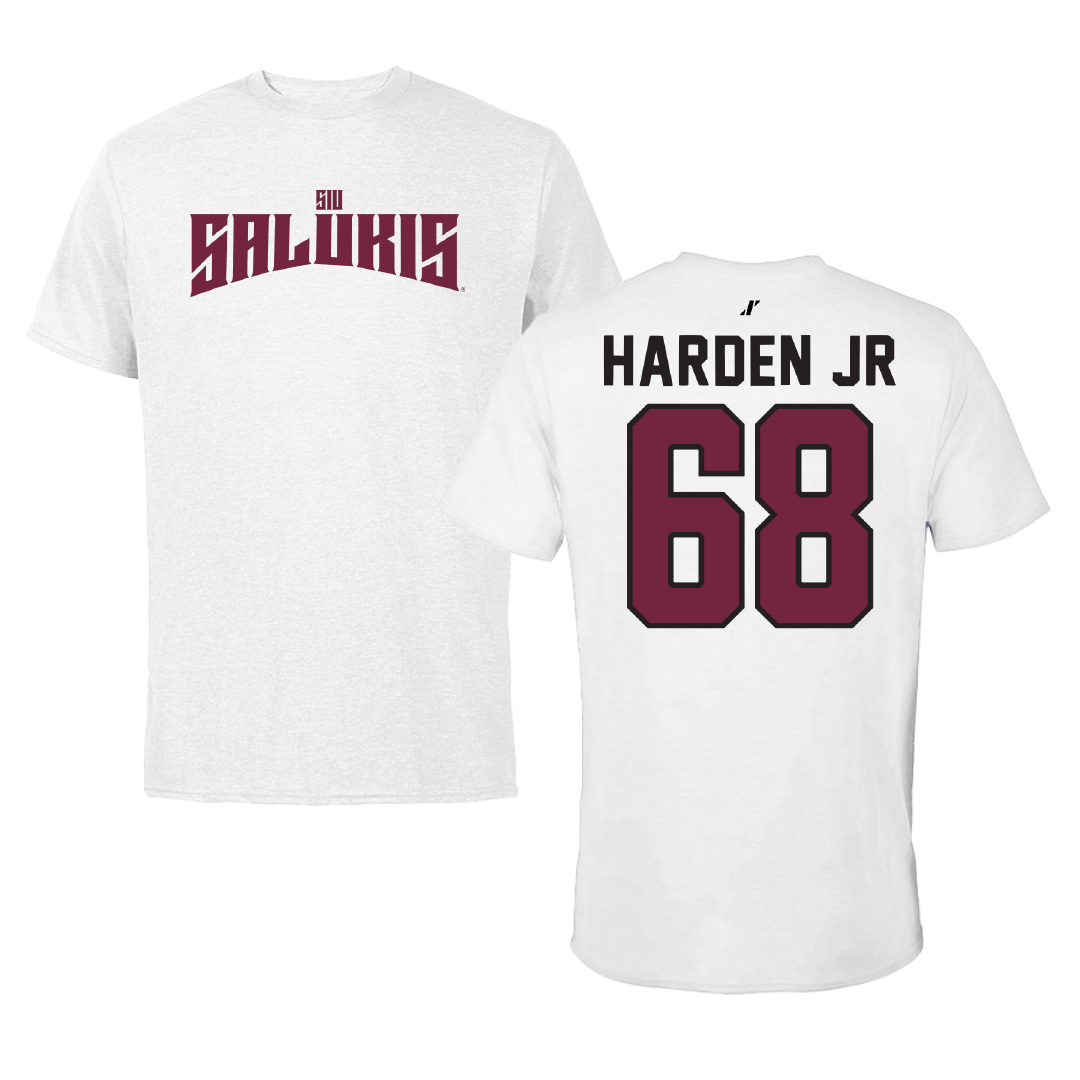Southern Illinois University at Carbondale Football White Classic Tee - #68 Derek Harden Jr