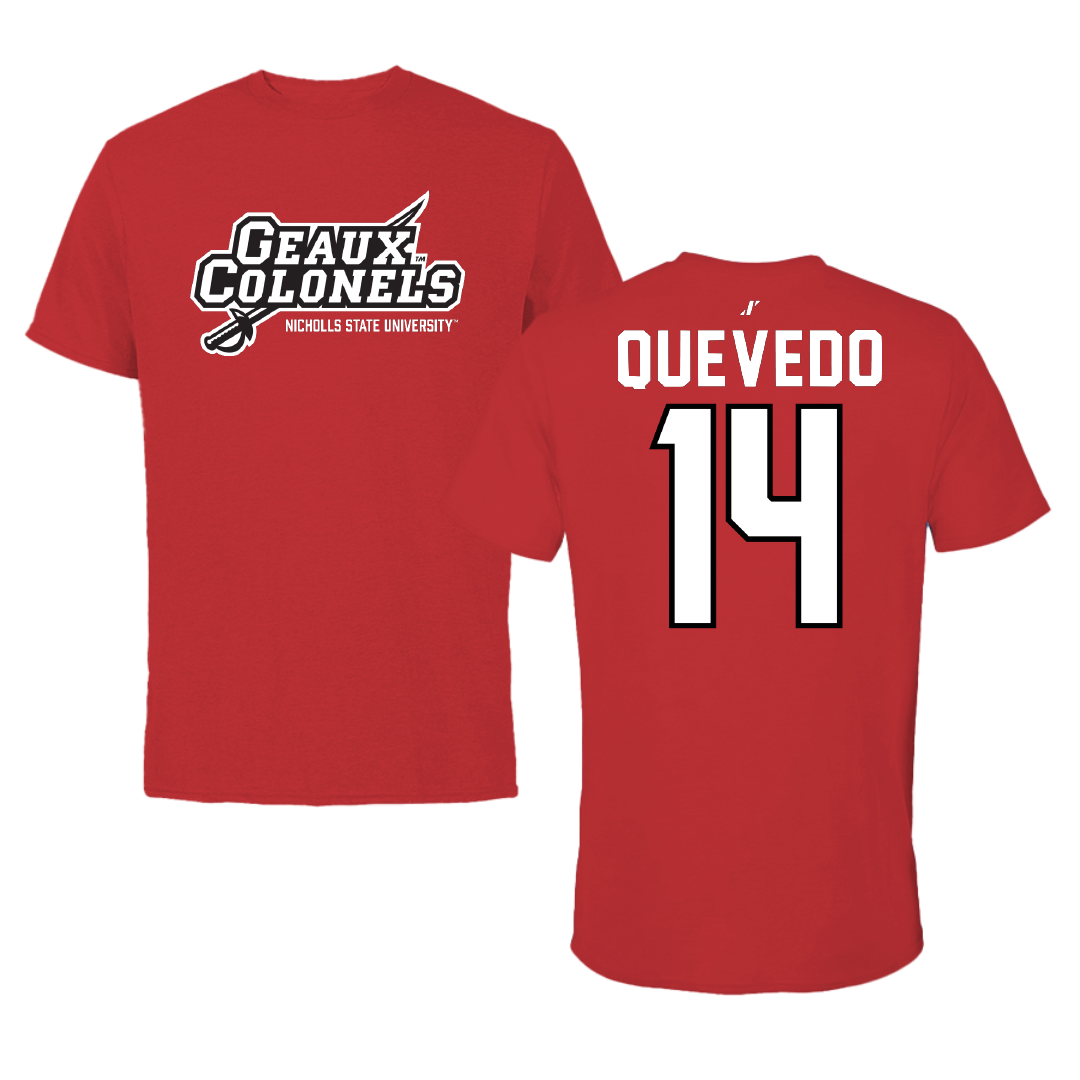Nicholls State University Baseball Red General Performance Tee - #14 Michael Quevedo