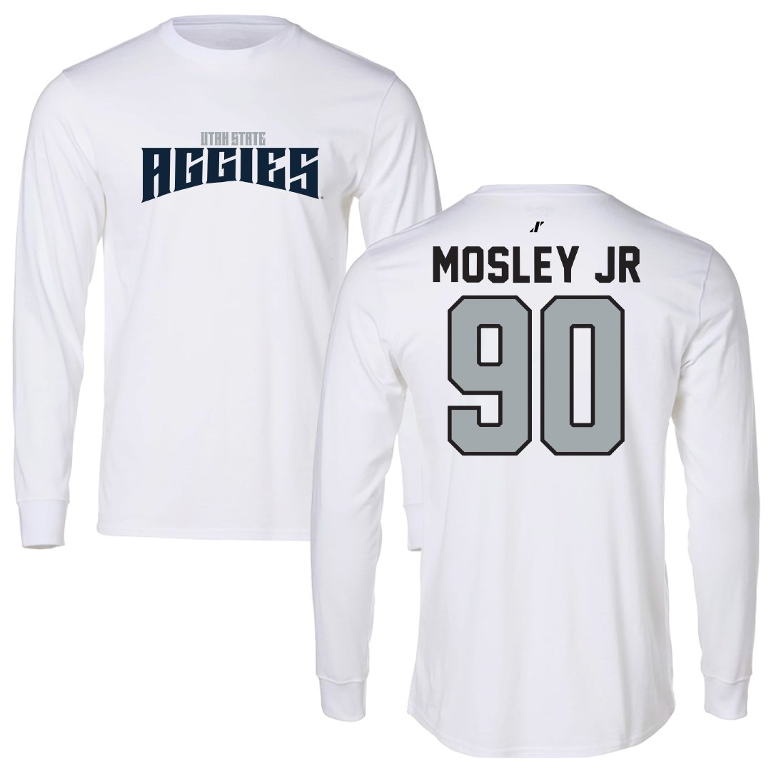 Utah State University Football White Classic Performance Long Sleeve - #90 Clifton Mosley Jr