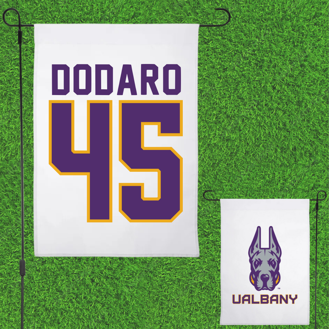 University at Albany Football White Garden Flag - #45 John Dodaro