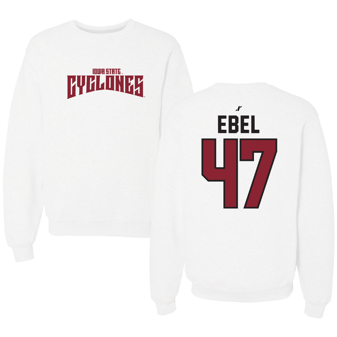 Iowa State University Football White Classic Crewneck - #47 Kooper Ebel