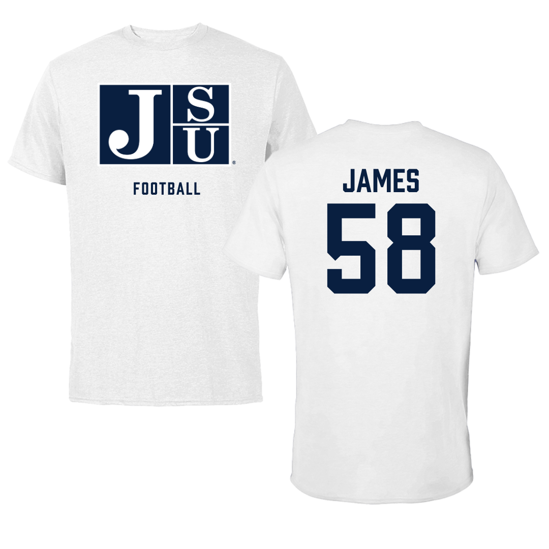 Jackson State University Football White Tee - #58 Cameron James