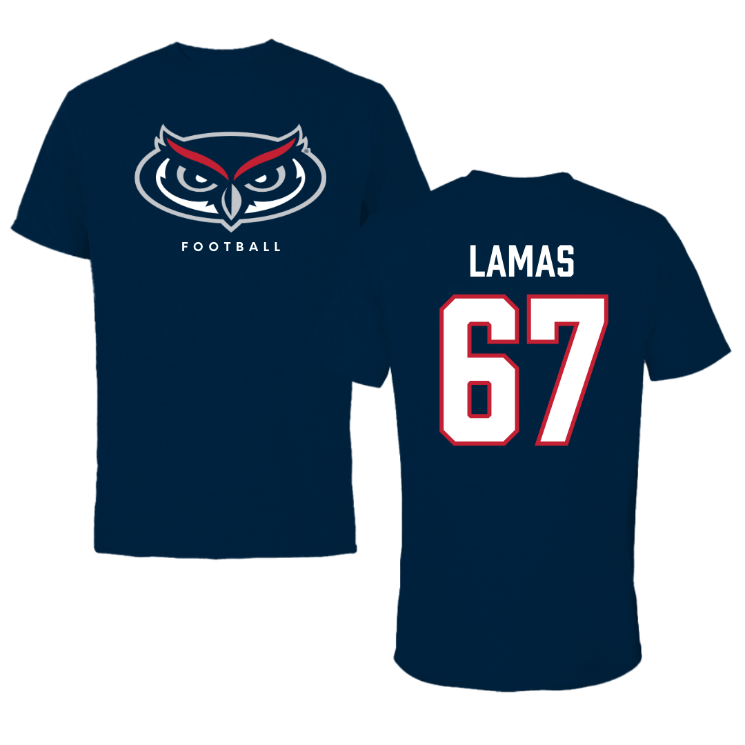 Florida Atlantic University Football Navy Mascot Tee - #67 Andre Lamas