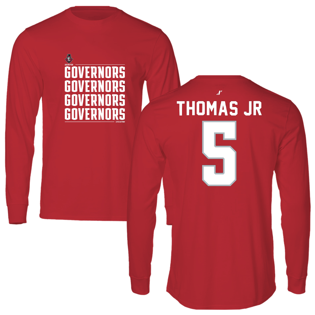Austin Peay State University Football Red General Long Sleeve - #5 Rashaud Thomas Jr