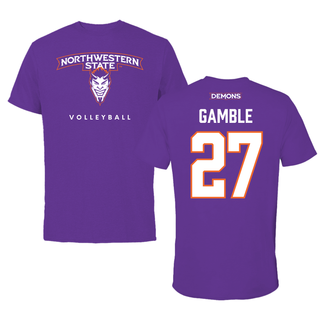 Northwestern State University Volleyball Purple Mascot Performance Tee - #27 Jordan Gamble