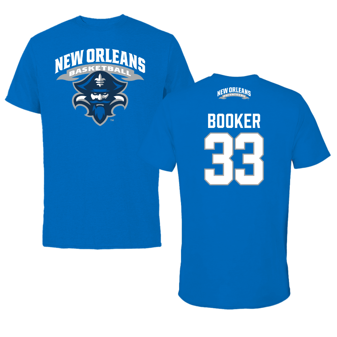 University of New Orleans Basketball Blue Performance Tee - #33 Dorian Booker