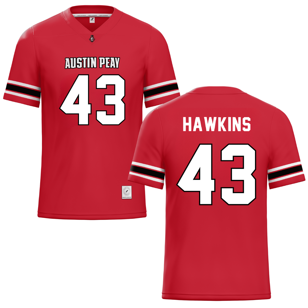 Austin Peay State University Red Football Jersey - #43 Garrett Hawkins