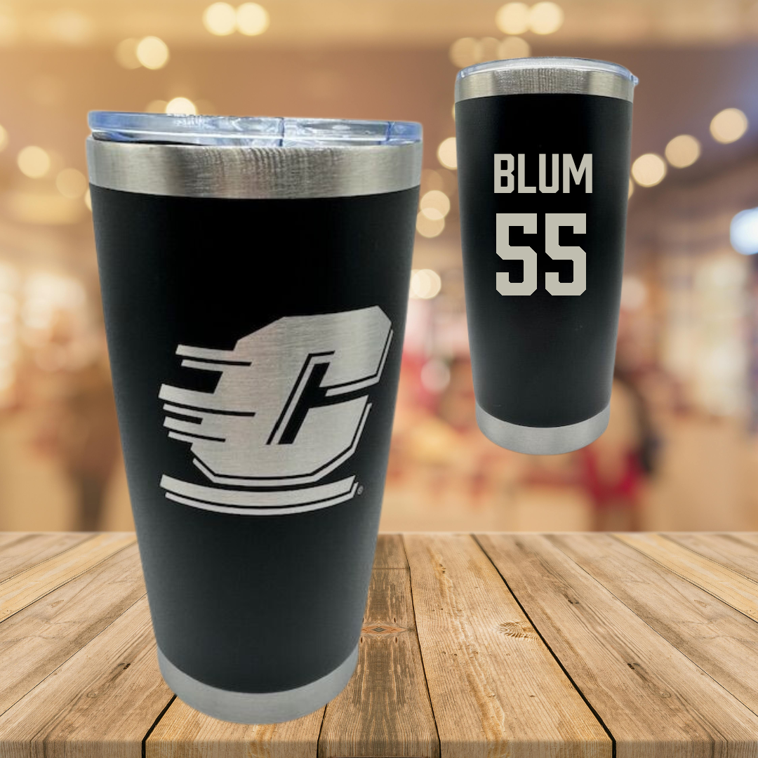 Central Michigan University Football Black Stainless Steel Tumbler - #55 Ryan Blum