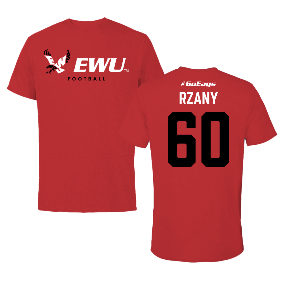 Eastern Washington University Football Red Block Tee - #60 Gabriel Rzany