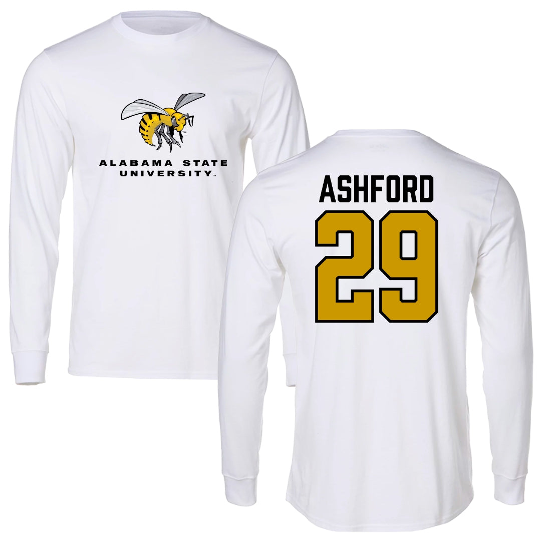 Alabama State University Football White Block Long Sleeve - #29 Ashton Ashford