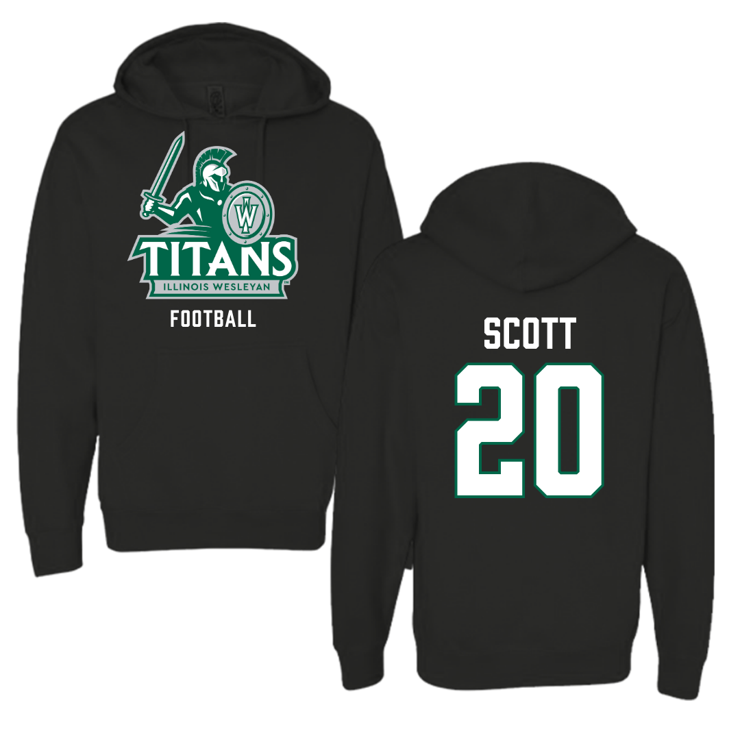 Illinois Wesleyan University Football Black Hoodie - #20 Jahari Scott