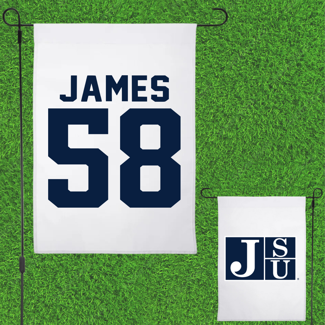 Jackson State University Football White Garden Flag - #58 Cameron James