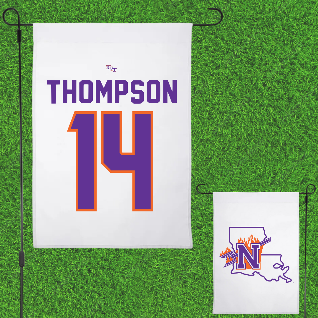 Northwestern State University Volleyball White Garden Flag - #14 Reaghan Thompson