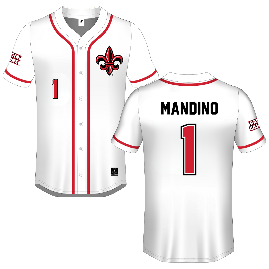 University of Louisiana at Lafayette White Button-Down Jersey - #1 Maddox Mandino
