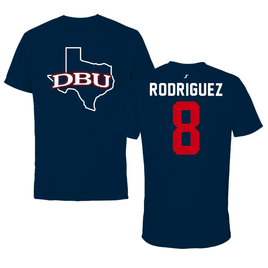 Dallas Baptist University Lacrosse Navy State Tee - #8 Brandon Rodriguez