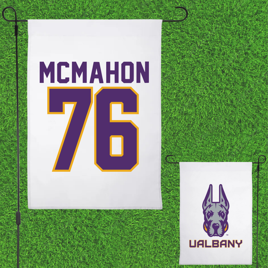 University at Albany Football White Garden Flag - #76 Joey McMahon