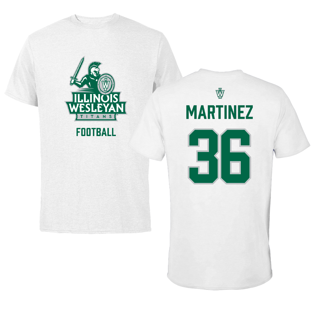 Illinois Wesleyan University Football White Performance Tee - #36 Yahir Martinez