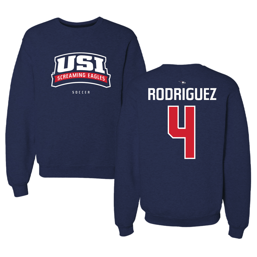University of Southern Indiana Soccer Navy Block Crewneck - #4 Diego Rodriguez