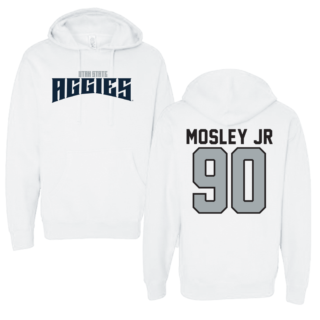 Utah State University Football White Classic Hoodie - #90 Clifton Mosley Jr