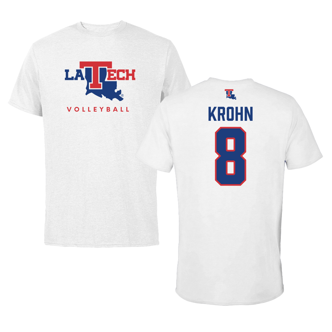 Louisiana Tech University Volleyball White Performance Tee - #8 Grace Krohn