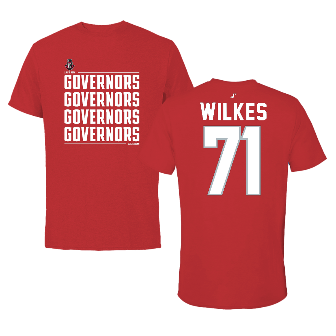 Austin Peay State University Football Red General Performance Tee - #71 Harrison Wilkes