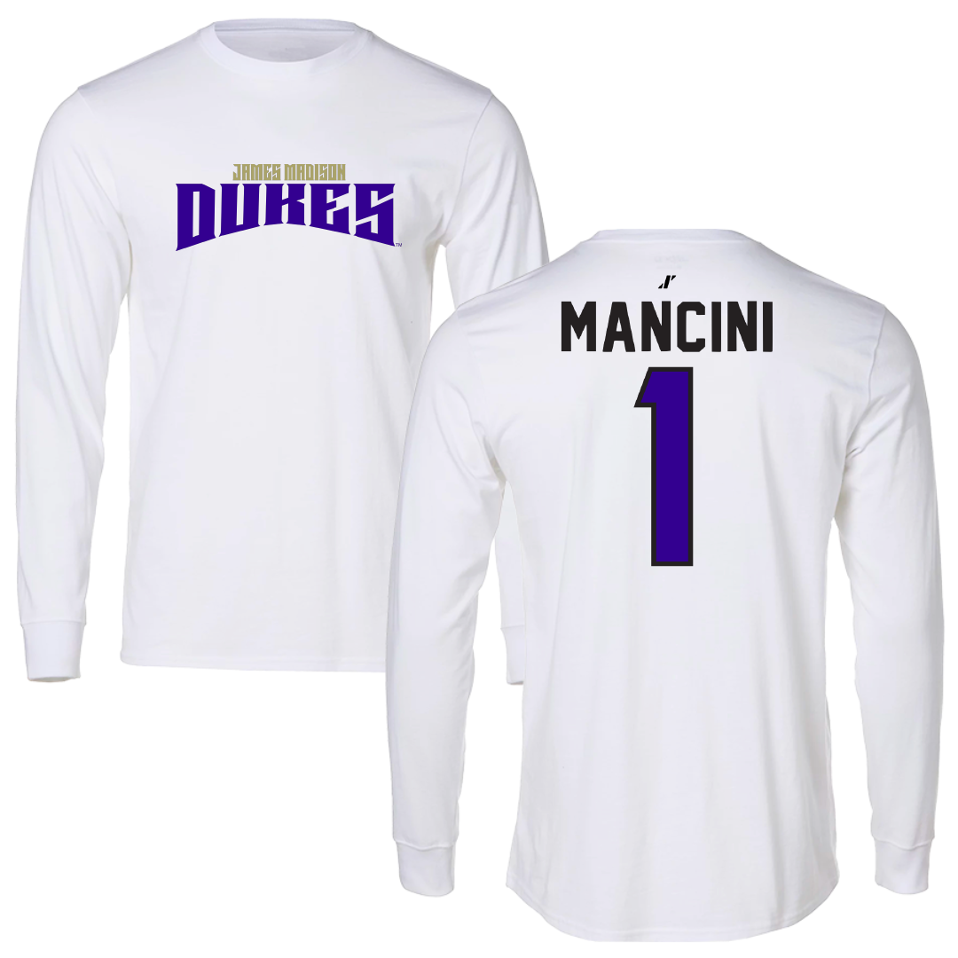 James Madison University Baseball White Classic Long Sleeve - #1 Mike Mancini