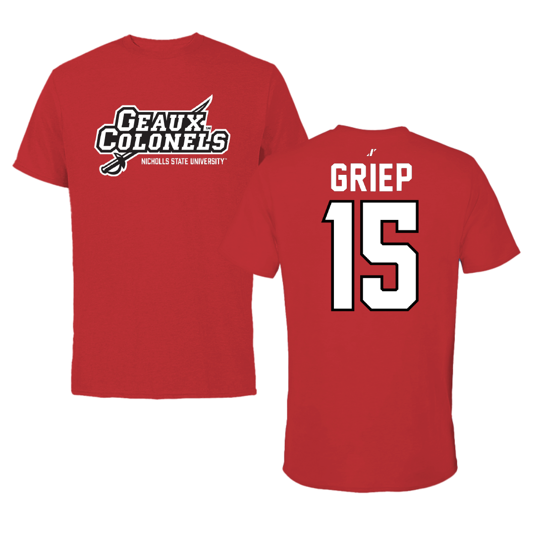 Nicholls State University Soccer Red General Performance Tee - #15 Ryan Griep