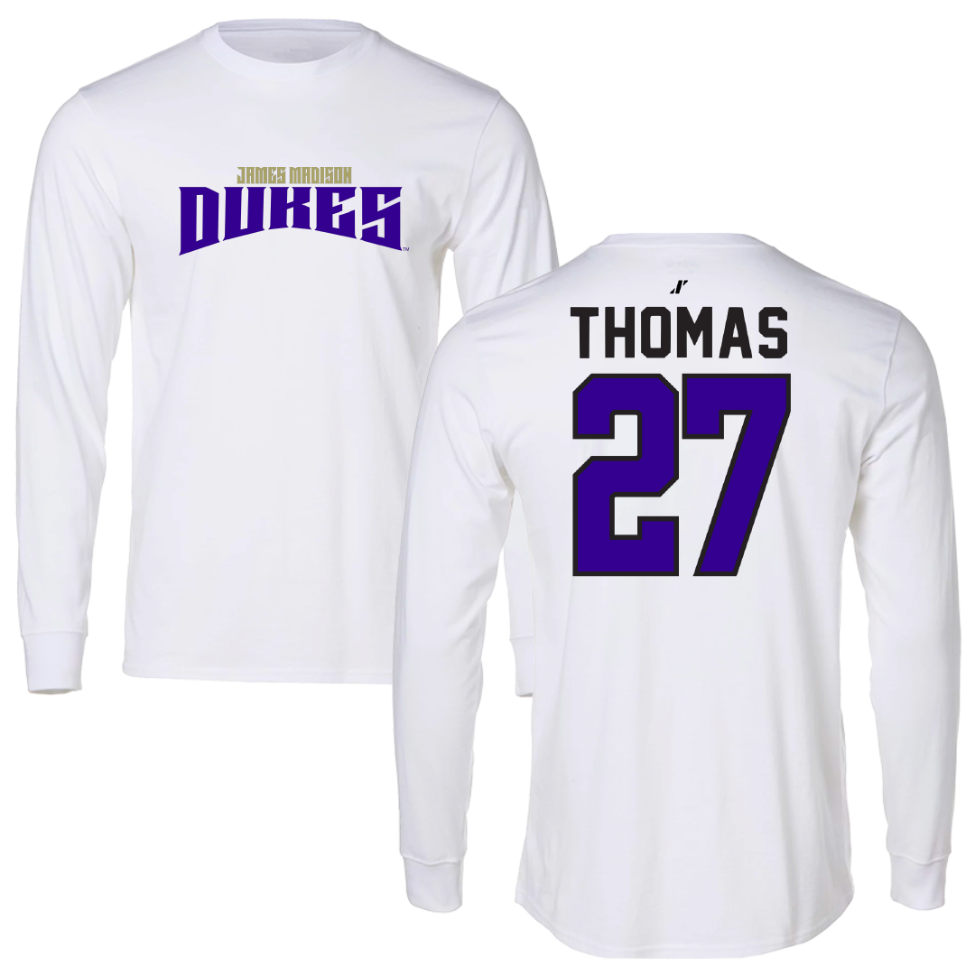 James Madison University Football White Classic Performance Long Sleeve - #27 Jacob Thomas