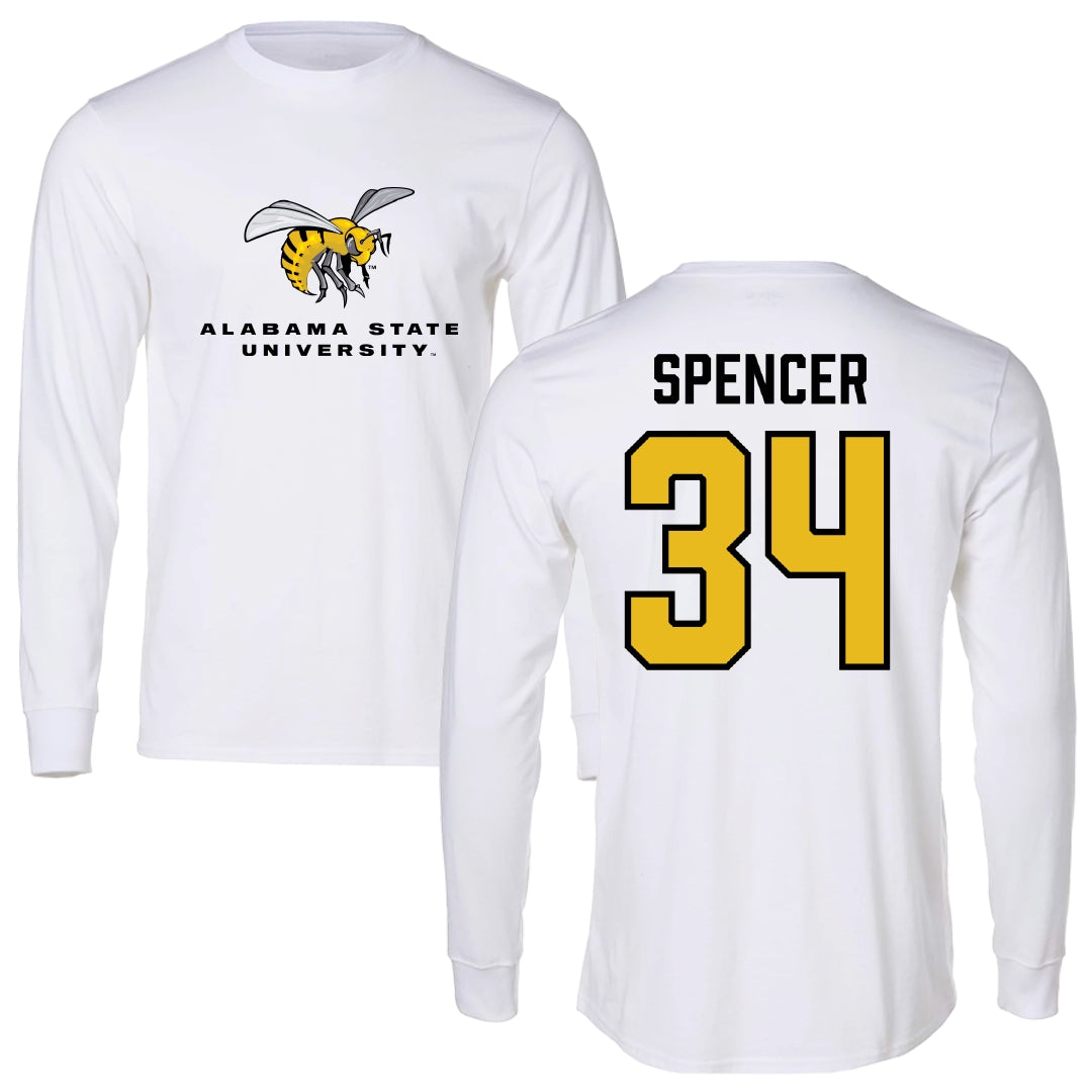 Alabama State University Football White Block Long Sleeve - #34 Gabe Spencer