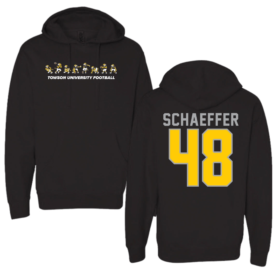 Towson University Football Black Cartoon Doc Team Hoodie - #48 CJ Schaeffer