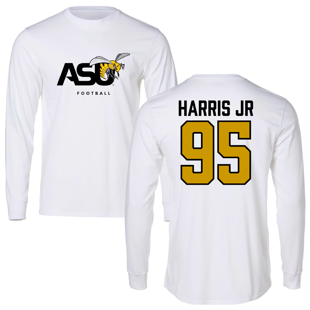 Alabama State University Football White Performance Long Sleeve - #95 Cornell Harris Jr