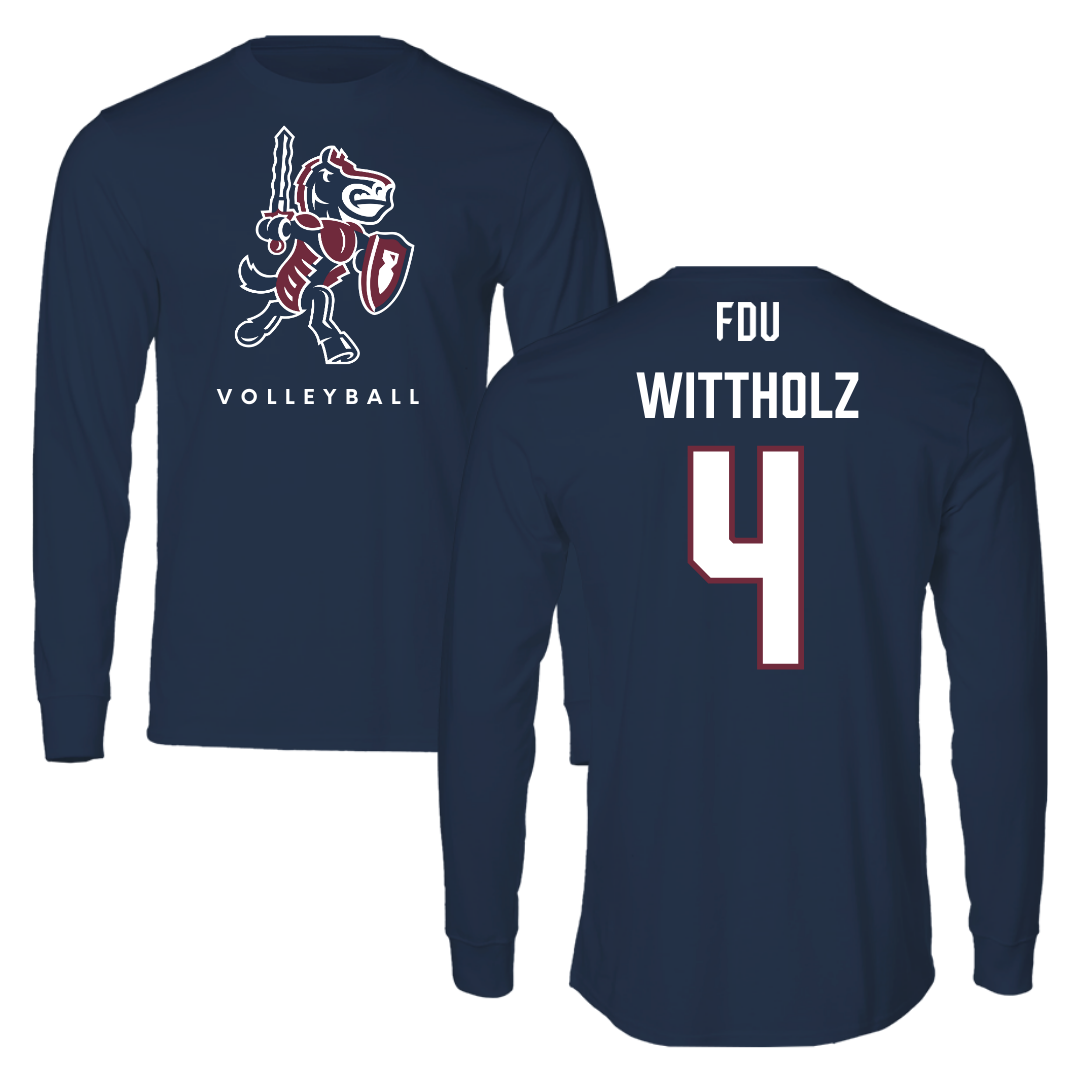 Fairleigh Dickinson University-Metropolitan Campus Volleyball Navy Performance Long Sleeve - #4 Samantha Wittholz