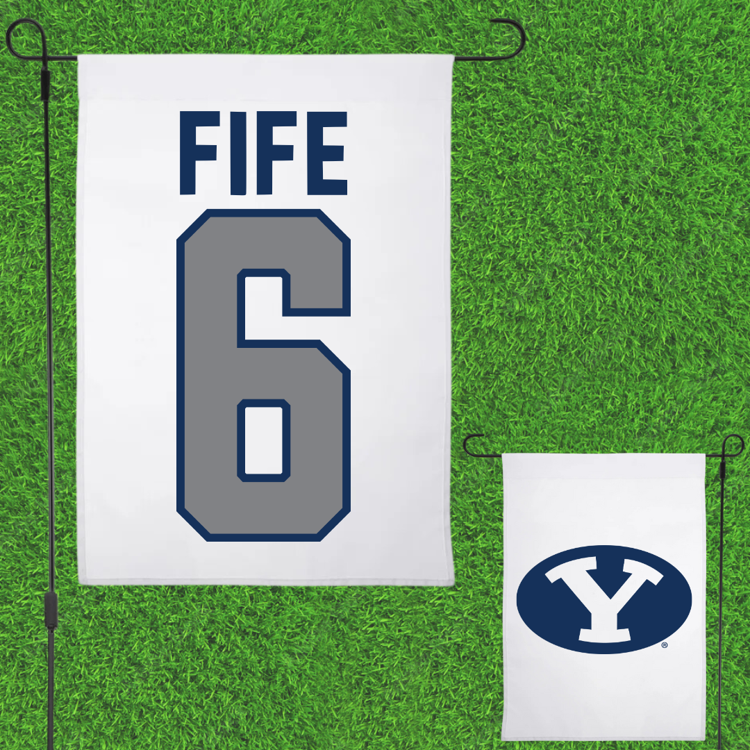 Brigham Young University Volleyball White Garden Flag - #6 Jackson Fife